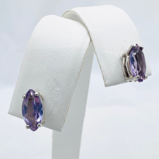 8x4mm Marquis Cut Lab Created Alexandrite .925 Silver Post Earrings