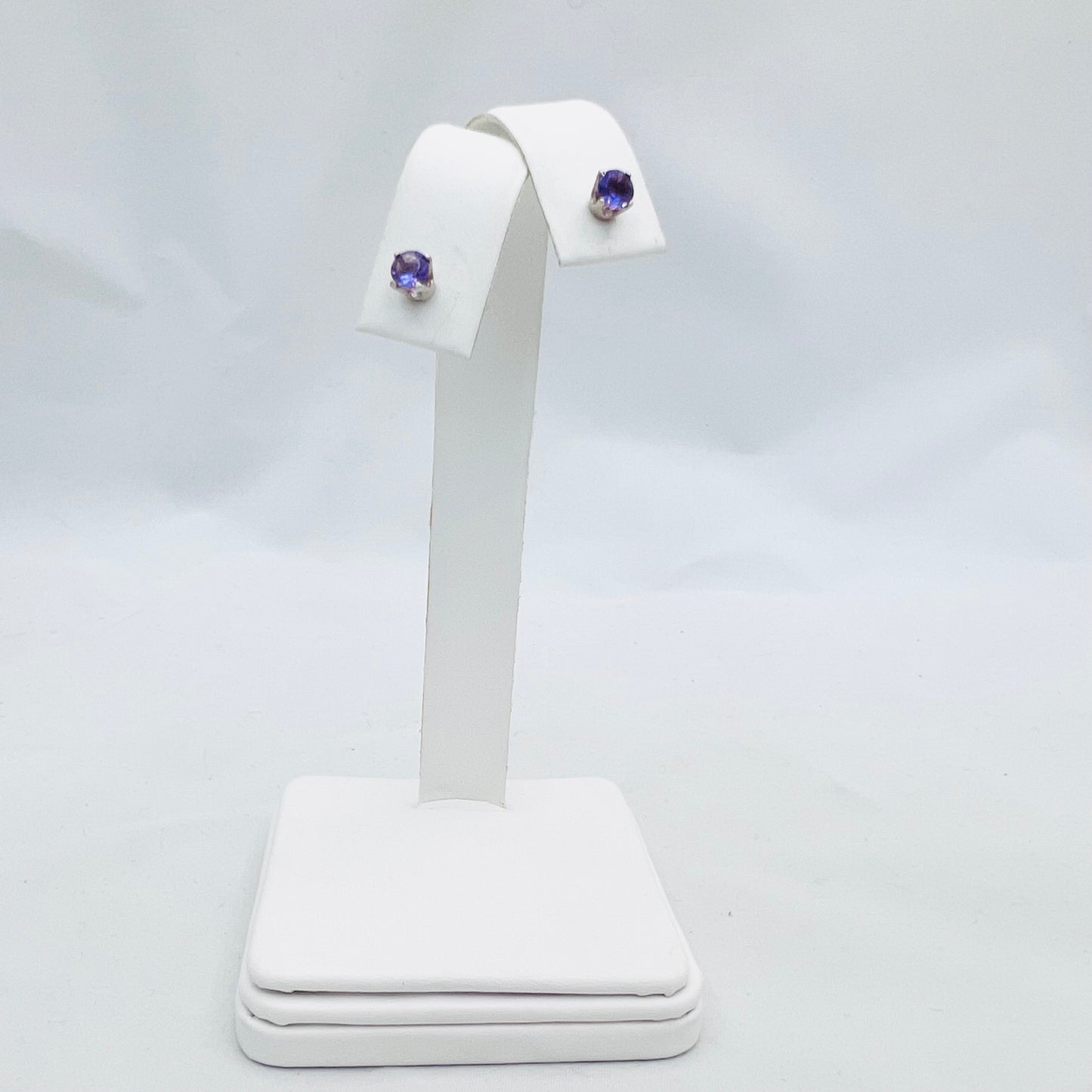 4mm Round Lab Created Amethyst .925 Silver Post Earrings