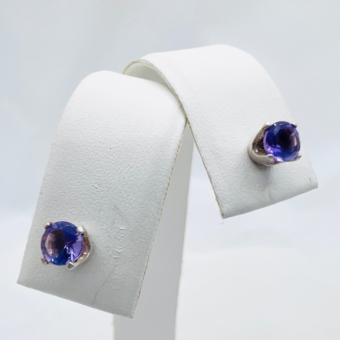 4mm Round Lab Created Amethyst .925 Silver Post Earrings