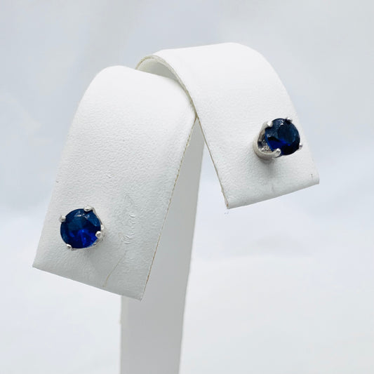 4mm Round Lab Created Blue Sapphire .925 Silver Post Earrings